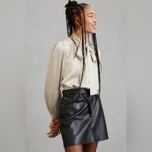 NWT Anthropologie AGOLDE Recycled Leather Criss-across Mini Skirt in Detox Black